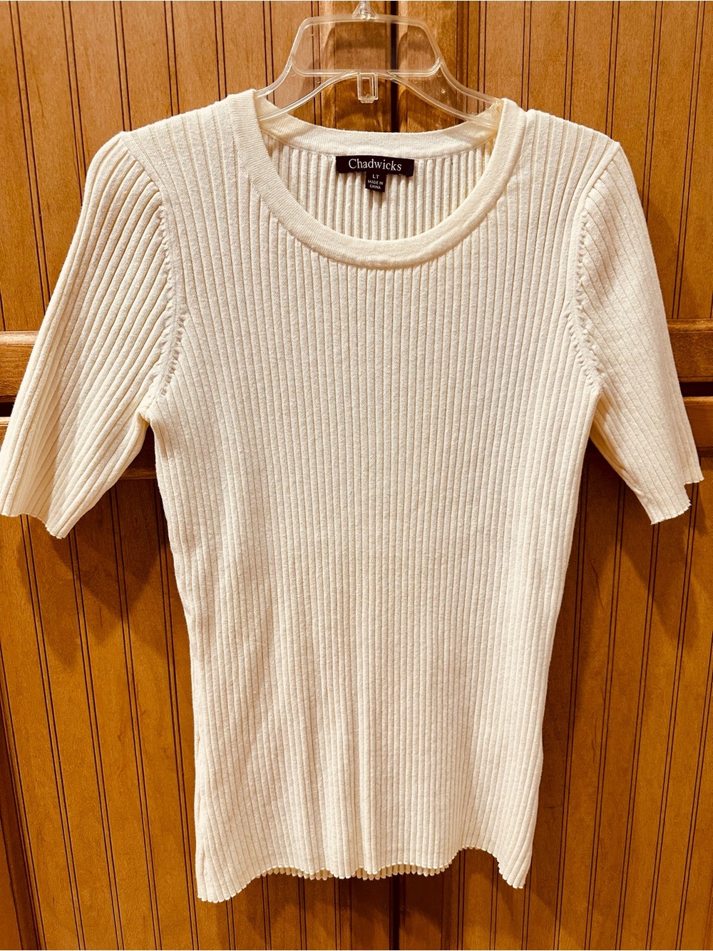 Chadwicks Cream Ribbed Elbow Length Sleeve Tee Size Large/Tall
